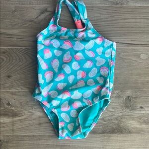 Cat & Jack Blue and Pink One Piece Swimsuit with Heart Pattern